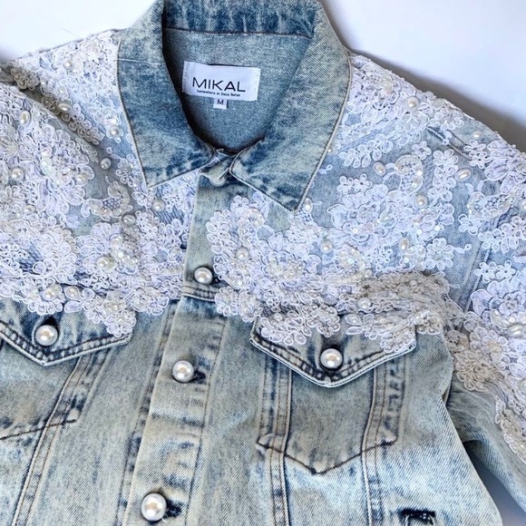 MIKAL COUTURE WEDDING Denim Bridal Lace Jacket - Picture 3 of 11